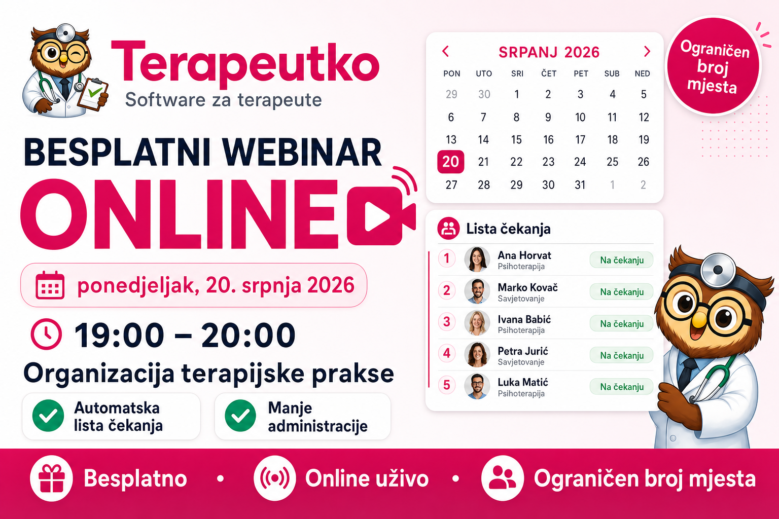 Prvi Terapeutko webinar: termini, lista čekanja i Q&A